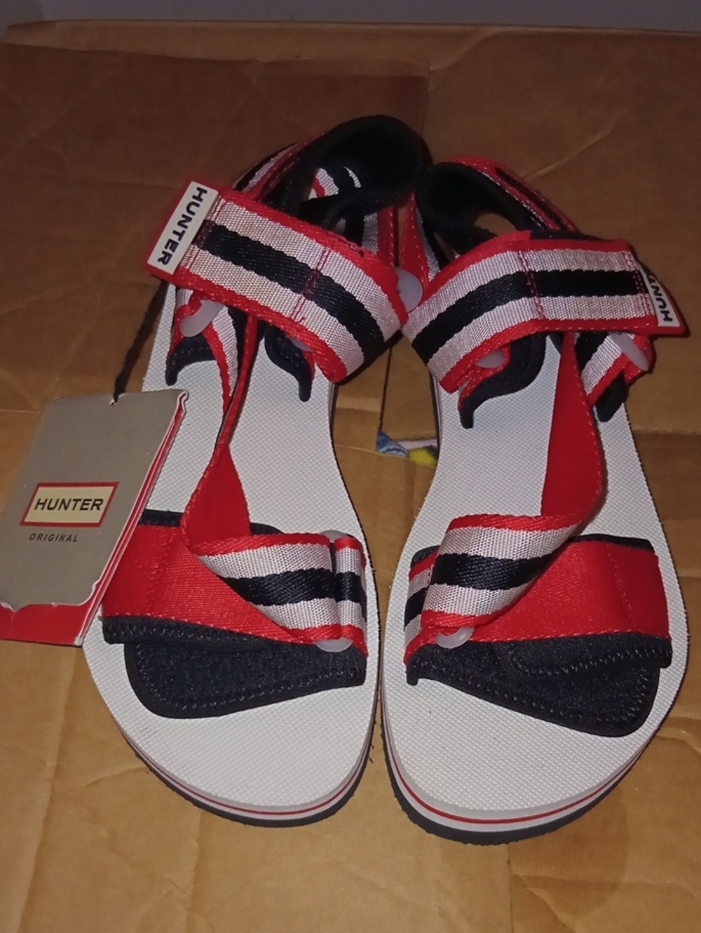Hunter Womens Red, Black & White Beach Sandals